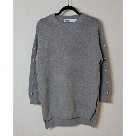Zara Knits Sweater Grey  Pearls Sleeves Tunic Length Jumper‎ - Picture 6 of 12